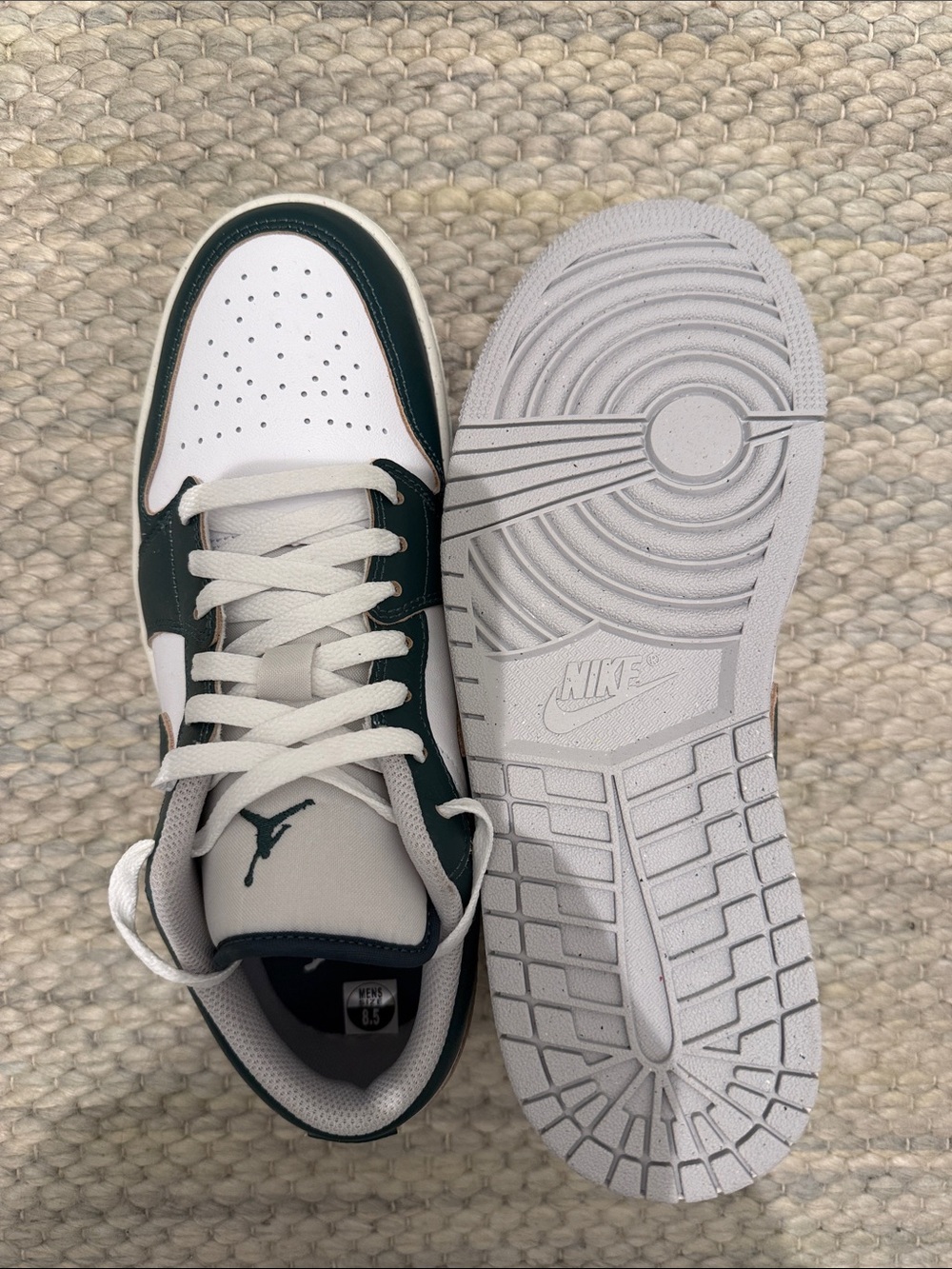 Jordan Low Top Sneakers in White & Dark Green - Picture 3 of 3